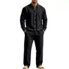 Conjunto de camisa de linho de manga longa e calça masculinas, novo, casual, de corte solto, estiloso, cor sólida, europeu e americano, Amazon