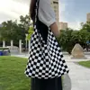 2021 Novo Estilo Coreano Amazon Xadrez Preto e Branco Contraste de Cores Bolsa de Tricô Bolsa Tote de Grande Capacidade Bolsa de Ombro Feminina Tendência