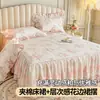 Faldón de Cama Acolchado Estilo Princesa de Algodón Puro Estilo Francés con Volantes, Cubierta de Cama Antideslizante de Encaje de una Pieza, Individual