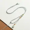 Elegante Colgante Cuerda DIY Tejido a Mano Asimétrico Colgante Pequeño Loto Dosel Esmaltado Cuerda de Cuello Nueva Cuerda de Collar