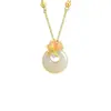 Sanshengyouxing S925 Prata Esterlina Jade Natural Hetian Folha de Ginkgo Fivela de Segurança Colar Feminino Luxo Acessível Nicho High-End Corrente Clavicular