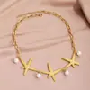 Collar de Acero Inoxidable con Estrella de Mar y Perla de Verano para Playa, Simple y Ajustable, Joyería para Mujer al por Mayor