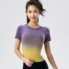 2025 Verano Nuevo Color Degradado Tops de Manga Corta de Alto Valor Camisetas de Secado Rápido Ropa para Correr Deportes Fitness Yoga para Mujer