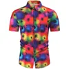 Camisa Masculina de Manga Curta com Estampa Floral Nova Moda Transfronteiriça de Verão Camisa Slim com Impressão Digital 3D Fabricante