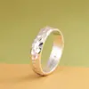 Anillo de Plata Pura Rey Ciervo Dorado con Diseño de Nicho, Pintado con el Mantra de Seis Palabras, Superficie Grabada, Anillo para Dedo Índice de Plata Pura 999