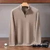 Suéter de Caxemira 2026 Outono/Inverno Novo Masculino com Meio Zíper Camisa Base, Suéter Espesso Casual de Negócios para Meia-Idade