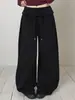 Pantalones Largos Casuales de Mezclilla Holgados de Pierna Ancha con Cordón, Plisados, Parche, Cintura Alta, Color Blanco, Negro, Caqui, Café