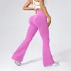 Calça de Yoga Ribatada Flare Cintura Alta Estilo Europeu e Americano, Calça Fitness Cintura Alta Levanta Bumbum, Calça Esportiva Longa Bumbum de Pêssego, Calça Wide Leg para Mulheres
