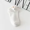 Meias Cano Baixo Femininas Bordadas com Coelho Love Heel Estilo Japonês Meias Curtas Baixas Meias de Algodão Meias Fofas de Cano Baixo com Smiley e Laço