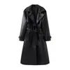 Amazon UK Jaqueta de Couro Feminina de Comprimento Médio Estilo Motociclista Trench Coat de Couro PU Espessado Slim Fit Roupas de Exterior Emagrecedoras