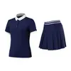 Conjunto de Saia Plissada de Manga Curta POLO Feminino Verão Outdoor Camiseta de Golfe Casual Emagrecedor Roupa de Tênis Conjunto Esportivo de Duas Peças