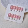 Unhas Usáveis de Novo Estilo Europeu e Americano Estilo Francês, Adesivos de Unhas Postiças Simples com Escultura, Unhas Amêndoa de Comprimento Médio, 24 Peças de Unhas Artísticas Prontas