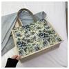 Bolsa Tote de Linho Moda Grande Capacidade Bolsa de Algodão e Linho Nova Flor Commuter Estudantes Universitários Bolsa de Ombro Versátil Bolsa de Mão