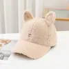 Boné de Baseball com Orelhas de Coelho Doce e Fofo para Mulheres, Outono e Inverno Lã de Cordeiro Espessado Quente Versátil Afina o Rosto Boné Bico de Pato