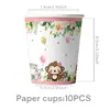 Festa de Aniversário Tema Animal Rosa Decoração Descartável Conjunto de Louça Pratos de Papel Copos de Papel Toalha