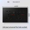 Hong Kong y Macao Enchufe USB Británico 13A con Enchufe de Carga Rápida Tipo-C Interruptor de Luz Estándar Británico Panel de Plástico Negro