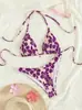 Traje de Playa 2025 para Mujer Trajes de Baño Bikini Sexy con Cuello Halter y Cordones Estilo Estampado