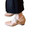 Zapatos Mary Jane de doble hebilla simples de 5 cm para aumentar la altura, zapatos de vestir sencillos de cuero suave con punta cuadrada poco profunda, elegantes y franceses
