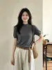 Camiseta de punto elegante de manga corta y cuello medio alto estilo coreano para mujer, nuevo modelo de verano 2026, corte holgado, adelgazante, jersey de hombro normal
