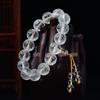 Pulsera de Mantra de Seis Caracteres de Vidrio Transparente Blanco Mate para Hombres y Mujeres Cuentas de Vidrio Cuentas de Buda Amarillas Alambre Cristal de Imitación de Tres Vías