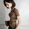 Camisa elegante de manga corta con estampado de leopardo, estilo europeo y americano, de malla, para primavera y verano.