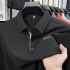 Camisa polo masculina de manga comprida, gola dobrável, sem costura, para primavera e outono, top casual masculino, resistente a rugas, não precisa passar