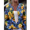 2025 Nueva Estación Independiente Amazon Impresión Digital Aguja Gruesa Cardigan Grande para Mujer Cuello en V Corto Manga Larga Suéter de Imitación