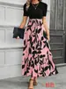 Vestido de impressão floral de alta cintura da moda com temperamento elegante para mulheres europeias e americanas, para o comércio transfronteiriço da Amazon em 2025