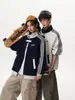 Chaqueta deportiva a rayas de bloques de color estilo americano para hombres y mujeres, otoño, resistente, marca de moda, cuello alto, chaqueta de béisbol, cárdigan holgado