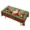 Toalha de mesa de Natal com estampa de pinheiro e rena, feita de poliéster, toalha de mesa decorativa para festa com atmosfera de feriado de inverno estilo americano