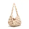 Bolsa Feminina Tendência Estilosa Xadrez Contrastante de Grande Capacidade 2025 Casual Preguiçoso de Axila Diagonal Ombro Plush Tote Bolsa Grande