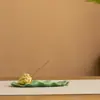 Soporte de incienso Hoja de loto Sapo Dorado Pixiu Quemador de incienso de resina Mascota de té Lindo Soporte de incienso de resina Base Bandeja Hogar Dormitorio Fragancia duradera Incienso