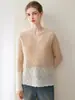 Nuevo Suéter de Moda Otoño/Invierno con Lentejuelas y Perlas, Huecos, Bloques de Color, 100% Cachemira Pura, Tejido de Punto con Cuello en V Bordado