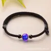 Pulseira de cordão vermelho tecida à mão com cristal de obsidiana, conta da sorte, unissex, corda de mão ajustável, joia