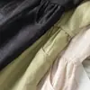 Vestido Midi Japonés Casual Literario Ligero de Lino Puro Holgado Forma de Capullo Oculta Defectos Adelgazante Cintura Alta Manga Corta Dobladillo Ancho