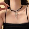 Collar con Colgante de Cruz Enrollada de Plata Estilo Gótico Diablo Sentido de Diseño Nicho Cadena de Correa de Cuero Negro