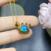 Anel Pingente de Opala Azul Natural Feminino Aberto Pequeno Caranguejo Pedra Principal 6*8mm Prata de Lei S925 Banhado a Ouro