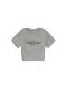 Camiseta Negra de Cuello Redondo, Hombro Normal, Manga Corta para Mujer, Diseño de Estampado de Estrella y Leopardo Estilo Americano, Top Ajustado y Favorecedor