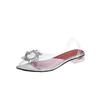 Sandalias para Mujer Verano Metal Decorativas Zapatos de Tacón Bajo Mujer Sexy Boca de Pez Transpirables PVC Correa Trasera