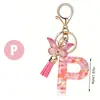 Llavero de moda con letras rosas, lentejuelas de amor, borla de mariposa, llavero, accesorios de colgante de epoxi de cristal para damas