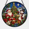 Vitral de Natal para Pendurar na Janela Decoração Redonda Papai Noel Boneco de Neve Árvore de Natal Ornamento de Vidro