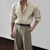 Camisa de manga larga coreana para hombre de primavera y otoño, camisa de negocios moderna con textura de raya vertical, color liso, casual y holgada, top sin arrugas