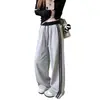 Calça retrô de perna larga com pernas curvas para mulheres, novo estilo outono, color block, cintura alta, modelagem solta, casual, afina a silhueta, calça de perna larga com listras laterais de nicho