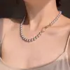Collar de Perlas Gris Plateado, Cadena de Clavícula con Perlas de Lujo Sencillo y de Nicho para Mujer, Joyería de Cadena para el Cuello Simple y de Gama Alta para Verano