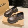 Sapatos de couro estilo britânico retrô femininos 2024 inverno novo fundo grosso salto grosso slip-on all-match estilo academia mocassins