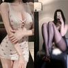Conjunto de Lingerie Sexy, Uniforme, Não Precisa Tirar o Pijama, Camisola, Saia de Quadril Sexy Tamanho Grande Estilo Puro Desejo, Renda Decote Baixo Profundo V