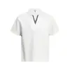 R2651 Retro Americano Pareja Moda Callejera Color Sólido Diseño Deconstruido Estudiante Versátil Hombres Corte Holgado Cuello Solapa Manga Corta Camiseta