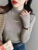 Nova Camada Base Feminina Outono/Inverno Gola Média Alta Primavera/Outono Branco Caxemira Sensação Tricotada Top