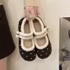 Zapatos de mujer de invierno estilo Mary Jane, planos, de piel sintética, con estampado de lunares, corte bajo, cálidos, con felpa interior, suela suave, estilo retro, nuevos 2026, de algodón