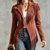 Abrigo retro europeo y americano para mujer, nueva chaqueta de otoño e invierno de gamuza con flecos, ajustada, con solapa, de manga larga